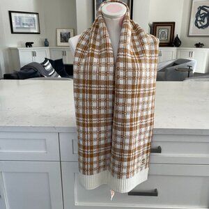 Timberland Cozy Casual Acrylic Knit Plaid Scarf Cream & Caramel Brown Sz OS NWT